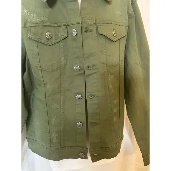 Olive Utility Denim Jacket Rugged Casual Layer Gift Ready Men’s L - Picture 4 of 8